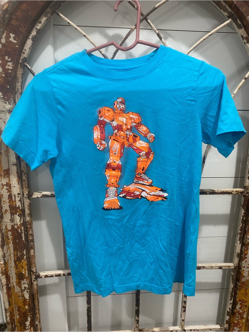 Nike Bright Teal Short-Sleeve Tee with Orange Robot Motif Youth Large
